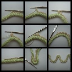 there are pictures of crochet stitches being worked on