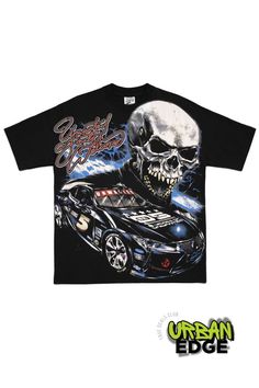 7 Fold - Short Sleeve Graphic Skull T-Shirt - true deals club Rocker Short Sleeve T-shirt For Streetwear, Edgy Skull Graphic Print T-shirt, Skull Print Crew Neck T-shirt For Streetwear, Edgy Skull Print Tops For Streetwear, Black T-shirt With Skull Print For Fans, Short Sleeve Top With Skull Print For Streetwear, Biker T-shirt With Skull Print Short Sleeve, Biker Skull Print Crew Neck Top, Biker T-shirt With Skull Print In Cotton