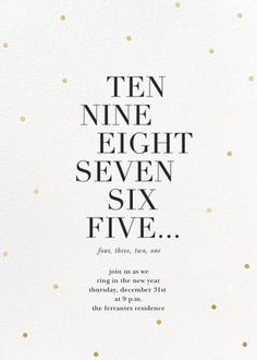 a white card with gold dots and the words ten nine eight seven six five