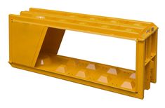 a yellow shelf with several shelves on each side and one section missing from the top