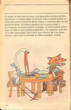 an old children's book with pictures of animals eating at a table in spanish