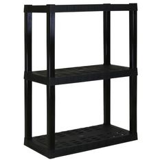 three tiered shelving unit in black