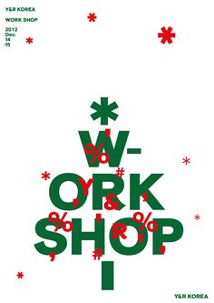 the words work shop written in black and green on a white background with snowflakes