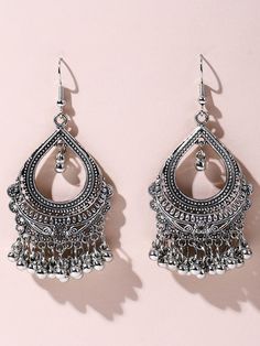 Silver Vacation   Plastic  Dangle Embellished   Jewelry Earrings Shein, Boho Jewels, Junk Jewelry, Tassel Drop Earrings, Round Decor, Silver Bead, Beaded Tassels, Girls Jewelry, Silver Beads