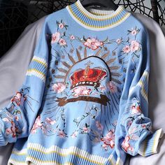 44579606823134|44579606855902|44579606888670 Multicolor Embroidered Long Sleeve Spring Sweater, Spring Sweater With Multicolor Embroidery And Long Sleeve, Blue Embroidered Sweater For Spring, Blue Embroidered Long Sleeve Sweater, Light Blue Long Sleeve Spring Sweater, Light Blue Long Sleeve Sweater For Spring, Light Blue Crew Neck Sweater For Spring, Blue Embroidered Sweater For Fall, Embroidered Blue Sweater For Fall