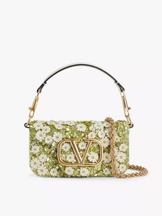 VALENTINO GARAVANI - Loco small leather shoulder bag | Selfridges.com Valentino Garavani Bag, Floral Bags, Bag Green, Iconic Bags, Lady Dior, Green Bag, Valentino Garavani, Miu Miu, Mini Bag