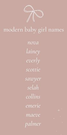 some type of baby names in white on a pink background with the words modern baby girl names