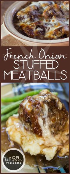 french onion stuffed meatballs with gravy on top