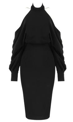 Marilyn Dress, Sleeves Style, Bodycon Skirt, Black And White Dress, Bodycon Midi Dress, Stay Classy, Shoulder Cut, Mock Neckline, Black Midi