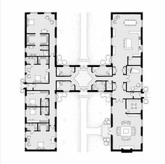 the floor plan for an apartment with three floors and four rooms, all in black and white