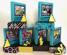 foamcore television centerpieces with a 90's theme 90s Centerpieces, 90s Theme Party Decorations, 90s Party Ideas, 90s Party Decorations, 30th Anniversary Parties, 30th Birthday Themes, 90s Theme Party, 90th Birthday Parties, 90's Birthday Party