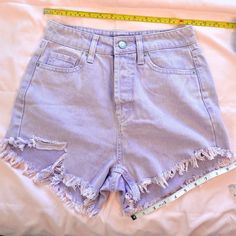 Super Cute Lilac Purple Denim Shorts. The Tape Measure Is A Little Off In The First Photo, So Notice The Size 0 Is Measuring At 25” For A High Waist. Only Worn Once Or Twice. * Colors May Vary Slightly Due To The Way My Camera Uses White Balance. I’ve Done My Absolute Best To Make Them True To Life In Editing. I Welcome You To Google An Item Name To Double Check If You’re Particular! * Item Comes From A Home With 2 Cats * Item Has Been Washed Before Photos Unless Nwt Never Worn * Additional Phot Pastel Goth Shorts, Goth Shorts, Purple Clothes, Pastel Shorts, Rapunzel Disney, Purple Denim, Sarah Cameron, 3 Cats, High Waisted Denim Shorts