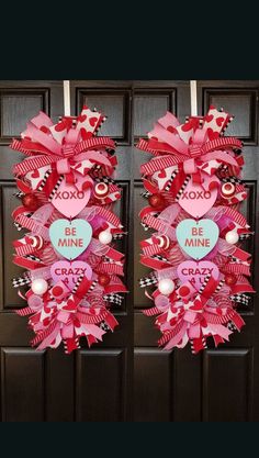 two valentine's day wreaths on the front door