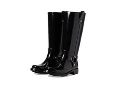 MICHAEL Michael Kors Stormy Rain Boot - Women's Shoes : Black : No matter if it is a rainy or a sunny day, the MICHAEL Michael Kors Stormy Rain Boots keep you perfectly comfortable while lending a classic equestrian charm to your look. Sleek synthetic upper. Breathable textile lining. Removable textile insole. Easy pull-on style with handy pull tabs. Decorative buckled straps on the ankle. Knee-length shaft with round toe. Comfy block heel. Leather and rubber outsole. Imported. Measurements: Hee Classic Rain Boots For Fall Outdoor, Classic Rain Boots For Outdoor Fall Use, Classic Rain Boots For Fall Outdoor Activities, Classic Round Toe Boots For Rainy Weather, Classic Round Toe Rain Boots For Fall, Classic Waterproof Rain Boots With Round Toe, Classic Waterproof Rain Boots, Classic Waterproof Rain Boots For Rainy Weather, Womens Rain Boots