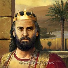 a painting of jesus with a crown on his head and palm trees in the background