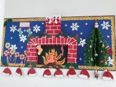 a bulletin board with christmas decorations on it