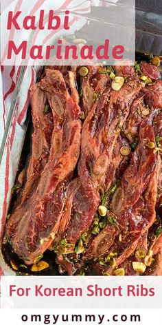 the recipe for korean short ribs is shown in an image with text that reads kabob marinade