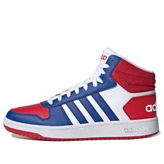 adidas Hoops 2.0 Mid 'White Blue Red' FY8472 (SNKR) Red High-top Sneakers With Three Stripes, Red Sneakers With Three Stripes For Sports, Sporty Synthetic High-top Sneakers For Sports Events, Adidas Synthetic High-top Sneakers For Sports, Adidas High-top Synthetic Sneakers For Sports, Adidas High-top Sneakers For Sports, Adidas University Red Sneakers For Sports, University Red Adidas Sneakers For Sports, High-top Adidas Basketball Shoes With Three Stripes