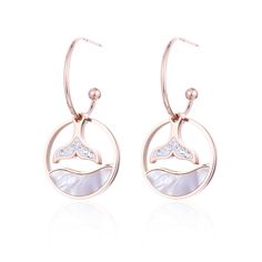 Whale Tail, Rose Gold Plates, The Sea, Cubic Zirconia, Shells, Gold Plate, Plating, Rose Gold, Drop Earrings