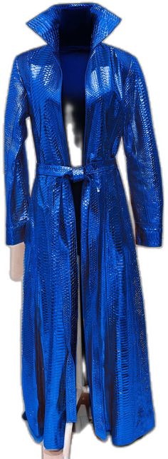 Formal Blue Belted Outerwear, Luxury Blue Outerwear For Evening, Luxury Blue Evening Outerwear, Blue Python, Leather Trench, Leather Trench Coat, Long Coat, Leather Coat, Python