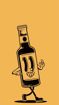 Retro Walking Glass Bottle Walking Illustration. A drink lover's gift idea for those who love vintage illustration and beer. Whether for a birthday, Christmas, or as a gift in general, it makes a great gifting item on a t-shirt, mug, hoodie and so much more.

retro walking glass bottle walking illustration, glass bottle, character, retro illustration, funny character, retro design, beer, beer bottle, pub, brew, drink, drink glass, drink party, vintage, vintage illustration, orange, yellow Walking Illustration, Graphic Design Character, Mug Ideas, Beer Illustration, Logos Retro, Wallpaper Retro, Beer Poster, 8bit Art