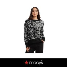 in stock Black Jacquard Knit Tops For Winter, Elegant Winter Jacquard Knit Tops, Elegant Jacquard Knit Top For Winter, Elegant Black Jacquard Knit Sweater, Black Jacquard Knit Long Sleeve Top, Fall Black Jacquard Knit Sweater, Black Jacquard Knit Top For Spring, Winter Jacquard Knit Workwear Tops, Black Jacquard Knit Sweater For Fall