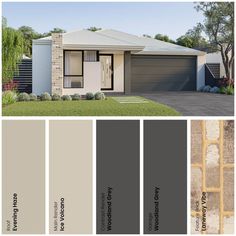 the exterior of a house with different shades of gray and white paint on each side