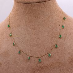 "Gold Emerald Necklace, 16\" Gold Necklace, Gold Chain Necklace, Station Necklace, Gemstone Necklace, 18k Gold Necklace, Bridal Necklace, Gift GEMSTONE DETAILS  ✦ Gemstone : Emerald ✦ Gemstone Type: Natural ✦ Gemstone Shape : Pear     ✦ Gemstone Color : Green   ✦ Gemstone Weight : 3.9 CT ✦ Number of Gemstone : 1 ✦ Gemstone Grade: Excellent  METAL DETAILS  ✦ Metal: 18K Gold ✦ Metal Color: Yellow Gold/White Gold/Rose Gold ✦ Necklace Size : 16\" ✦ Gross Weight : 2.59 Gram  ✦ Setting: Bezel Setting ✦ Necklace Box: Yes CUSTOMISATION DETAILS  We can customize any piece of fine jewelry. You can simply message us on Etsy or drop a text at +91-7357229656 (WhatsApp/I Message) to let us know about all the customization you want. Customization can include : ✦ The Gemstone: This ring can be made in Eme Gold Emerald Necklace, Green Emerald Necklace, Bezel Set Necklace, 18k Gold Necklace, Gold Armband, Yellow Gold Necklace, Necklace Bridal, Emerald Necklace, Necklace Box