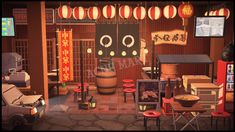 Animal Restaurant Game, Japanese Style Furniture, Acnh Zen, Acnh Items, Floor Wallpaper, Food Clothes, New Animal Crossing, Japanese Restaurant, Photo Posters