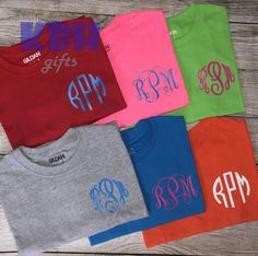 Choose from a variety of different colors! Gildan brand shirts are used. Please specify initials, colors needed and monogram style preferred in notes when placing your order. Affordable Monogram Crew Neck T-shirt, Casual Cotton Monogram T-shirt, Monogram Initials Shirts, 1st Birthday Pictures, One Year Old, Monogram Styles, Branded Shirts, Womens Clothing Tops, Initials