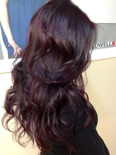 Cut and color by Daisy @Aurelio Salon Dark Hair Ideas For Pale Skin, Plum Hair Pale Skin, Dark Hair Colors For Pale Skin, Dark Red Hair On Pale Skin, Red Hair Pale Skin, Pale Skin Hair Color, Puffy Hair, Plum Hair, Wavy Hairstyles Medium