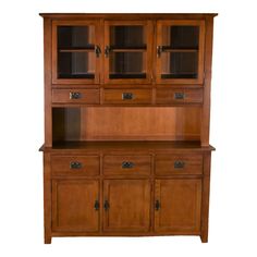 Our Mission / Arts & Crafts style furniture is made with attention to detail and expertise like that of 100 year old Stickley.  - Solid Quarter Sawn White Oak with Michael's Cherry stain color - Drawers feature dovetail drawer fronts and metal glides - Mortise & Tenon joinery - Glass doors on top - Plenty of Storage with 6 drawers and 6 doors  Product Dimensions: Overall (both pieces together): 58.75W x 17.5D x 78.25H Hutch top shelf: 18W X 10.75D X 10.75H with removable shelf Hutch bottom shelf China Cabinets And Hutches, Oak China Cabinet, Hutch Top, Log Home Kitchens, Dining Hutch, Sideboard Drawers, Mission Style Furniture, Mission Furniture, Ideal House