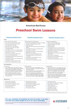 the american red cross preschool swim lessons brochure with two children in swimming goggles