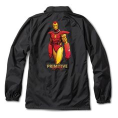 Cozy Up In Heroic Style With The Marvel X Moebius By Primitive Iron Man Black Coaches Jacket. Screen-Printed Collaborative Logo Script At The Left Chest And Right Sleeve Cuff Offer Subtle Branded Style Points, While The Large Iron Man Graphic On The Back Adds Some "Marvel-Ous" Flair. A Traditional Fold Down Collar And Dual Front Hand Pockets Offer A Classic Silhouette And The Relaxed Fit Throughout Is Certain To Provide Some Serious Comfort Points Too. * Iron Man Black Coaches Jacket Marvel X Mo Iron Man Pictures, Parker Jacket, Primitive Skateboarding, Coaches Jacket, Skateboard Clothes, Marvel Logo, Man Black, Marvel Iron Man, Marvel X