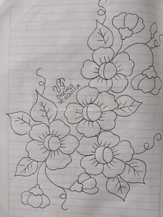 a piece of paper with flowers drawn on it and lined in to the bottom half