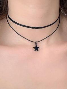 Black Star Double Layered Choker Necklace - AnotherChill Grunge Chokers, Punk Fairy, Preppy Punk, Grunge Pattern, Trendy Scarves, Layered Choker Necklace, Black Choker Necklace, Layered Chokers, Vintage Preppy