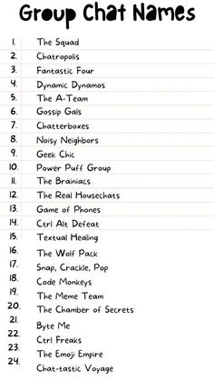 the group chat names list is shown in black and white, with text below it
