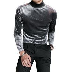 Mens Velvet Long Sleeve T-shirt Turtle High Neck Tops Tee Shirt Stretch Slim Fit Please note: Your monitor color may vary from the actual product. Please note this is in Asian sizing, smaller than western size e.g. UK, US, AU. Please check the measurements carefully before making a purchase. Please allow 2-4cm discrepancy due to different measurement method. If you are not sure which size to buy, please provide height and weight, we will recommend a suitable size. M: bust--84 cm/33.1 in, shoulde Velvet T Shirt, T Shirts Men, Men Shirt Style, High Collar, Shirts & Tops, Long Sleeve T Shirts, Top Tee, Long Sleeve Sweater, Autumn Winter