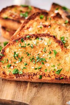 three slices of bread with parsley on top