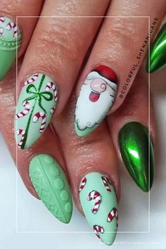 Santa Nails Neon Christmas Nails, Nail Collection, Christmas 3d, Nails Easy, Nails Christmas, Shellac Nails, Kawaii Nails