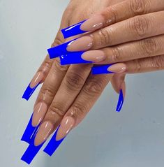 Blue Nail Set Ideas, Nude Nail Designs, French Tip Acrylic Nails, Blue French