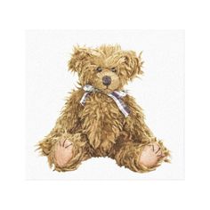 a brown teddy bear sitting up against a white background