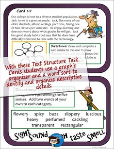 the text structure task for students to use in their writing and speaking skills, including