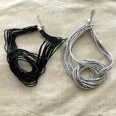 Two Beaded Knot Choker Necklaces (Paparazzi)- The Set Never Worn Paparazzi Jewelry, Choker Necklaces, Black Silver, Choker, Choker Necklace, Knot, Necklaces, Women Jewelry, Silver