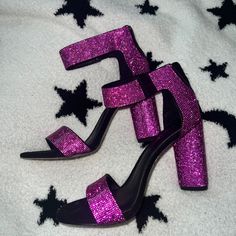 Women’s Sz 8 Fuchsia Sandals Brand New Never Worn No Longer Fit Minor Imperfections Seen In Last Photo Send Offers Glamorous Purple Block Heel Shoes, Glamorous Purple Block Heel Heels, Purple Ankle Strap Heels For Night Out, Pink Glitter Heels For Night Out, Pink Heels For Night Out And Party Season, Chic Purple Heels For Night Out, Chic Purple Heels For A Night Out, Purple Party Heels, Glamorous Purple Party Heels