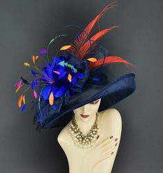 ✿*.Key Features.*✿ This is a wide brim hat with big feather Flower, Peacock feathers. One side upturn brim and the long feathers, very very beautiful. Highly recommended! There are other colors in M22020 style, Green, Black, Yellow gold, Royal blue, White, Orange, Peach, Champagne, Red, Ivory, Fuchsia and two-tone color. If want M22020F style, please contact Anna. Great for Kentucky derby, weddings, church, Easter, Royal Ascot, horse races, cocktails, tea party, or any hat wearing occasion. Hat base size: From the front to the back appr: 19"(48cm) From left to right appr: 17"(43cm) Wide brim Appr: 4.5~6.25" Head girth: 22.5"(57 cm), adjustable string inside to make smaller to fit your head. If you want other colors in this style, just search the same item code in my store, you will find th Feathered Top Hat For Kentucky Derby Races, Kentucky Derby Feather Trim Hat With Curved Brim, Kentucky Derby Feather Trim Curved Brim Hat, Kentucky Derby Costume Hats With Feather Trim, Feathered Evening Hat For Carnival, Feathered Wide Brim Costume Hats For Evening, Feathered Kentucky Derby Hat With Short Brim, Feathered Short Brim Hat For Kentucky Derby, Ostrich Feather Hat For Royal Ascot Races