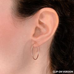 These rose gold clip-on hoop earrings are super comfortable and feature our signature invisible clip, making them look just like real pierced hoop earrings. Formerly known as the "everyday hoop earrings." Also comes in a textured version, mini version, smaller version and larger version. Available as hypoallergenic pierced earrings and comfy clip-on earrings. Medium Hoop Earrings, Gold Clips, Earring Tutorial, Cuff Rings, Pierced Earrings, Earings Piercings, 18k Rose Gold, Ring Necklace, Shop Earrings