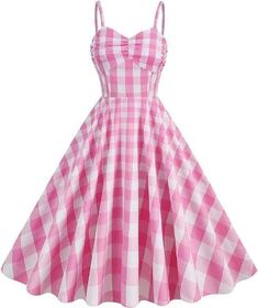 Pink Plaid Dress, Barbie Halloween Costume, Pink Gingham Dress, 1950s Party, Cotton Dress Fabric, Petticoat Skirt, Vestidos Retro, Barbie The Movie, Dresses 1950s