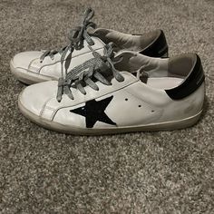 Sparkly Black Star With Silver Laces. Worn About 7 Times. Pretty Good Condition Black Golden Goose, Golden Goose Black, Limited Edition Shoes, Goose Shoes, Silver Lace, Golden Goose Shoes, Black Star, Golden Goose, Pretty Good