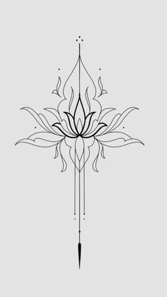 a black and white drawing of a flower with an arrow on the middle of it